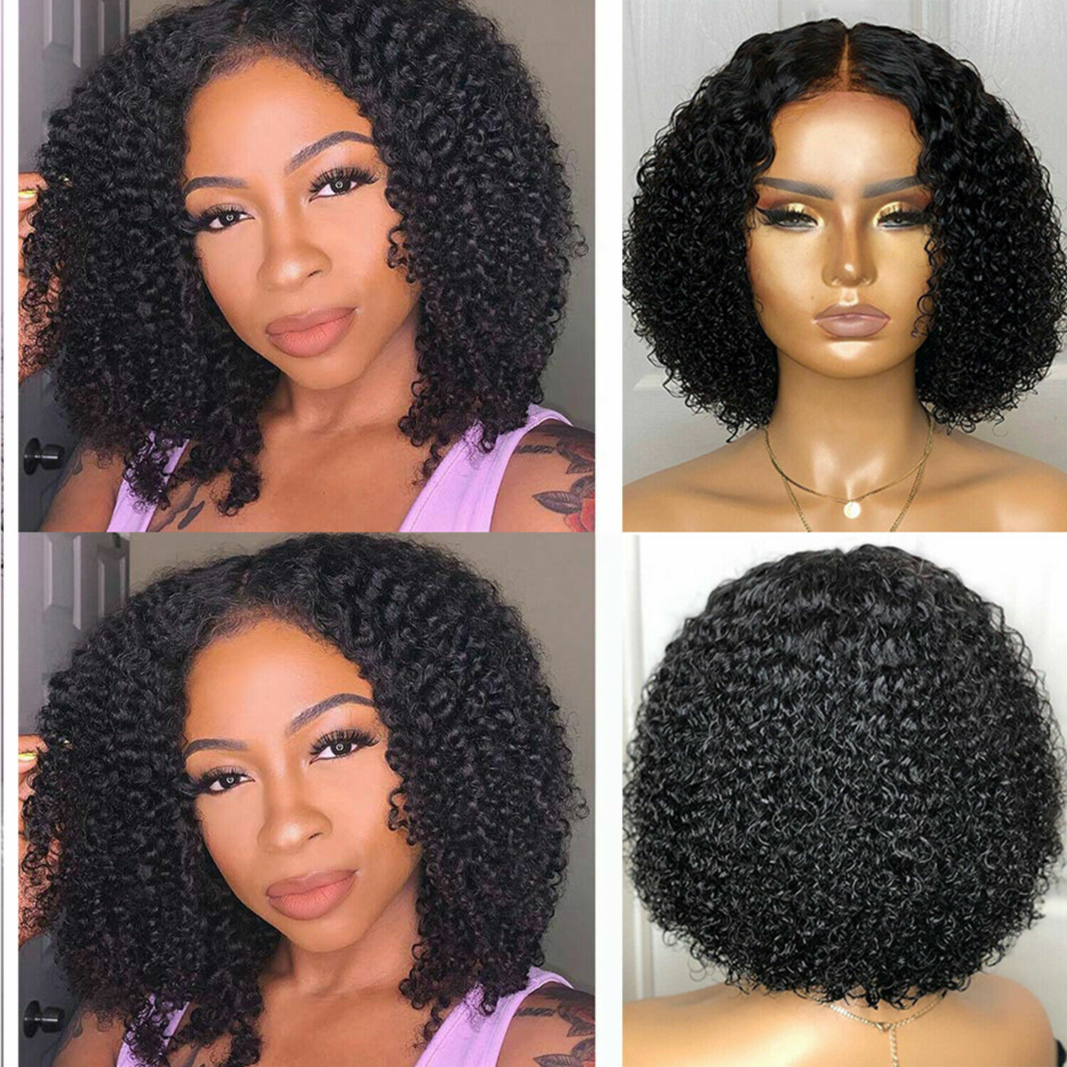 Women’s Curly Wavy Short Wigs Dark Black Ladies Costume Synthetic Hair US SHIP