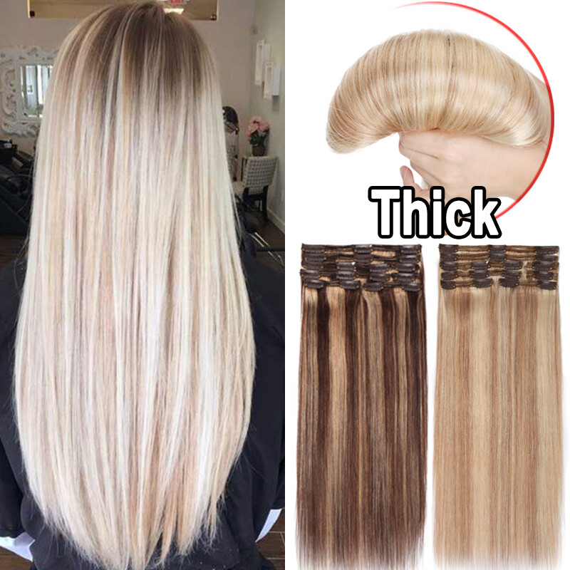 Big THICK Clip In 100% Real Remy Human Hair Extensions Full Head Double Weft US