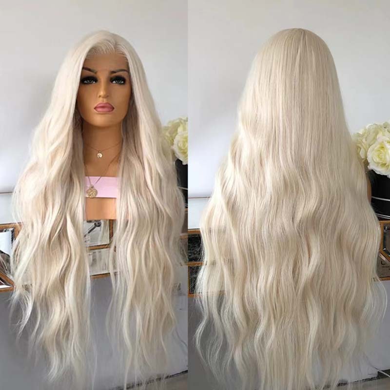 Bleach blonde Heat Resistant Synthetic Hair Lace Frontal Wig Long Wavy