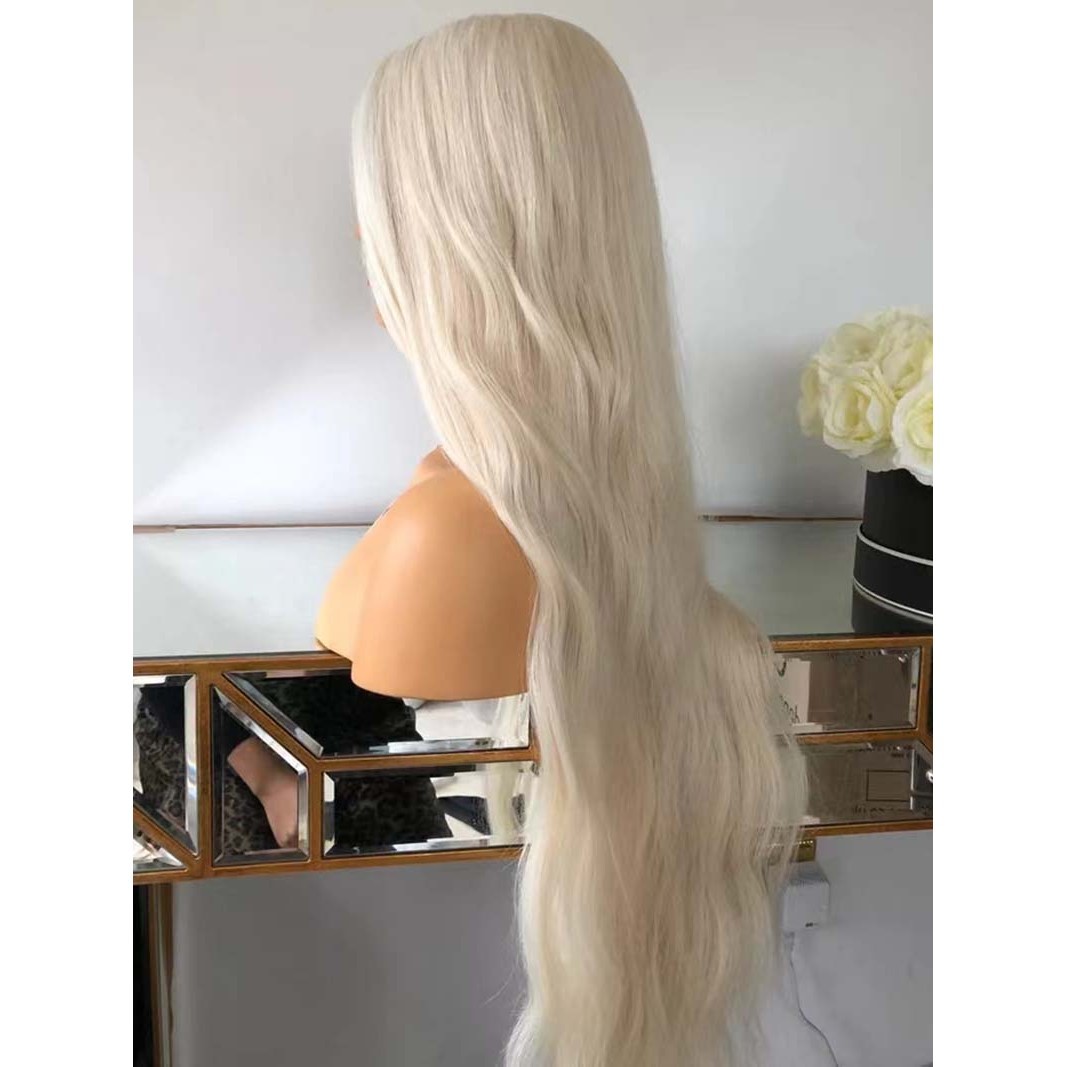 Bleach blonde Heat Resistant Synthetic Hair Lace Frontal Wig Long Wavy