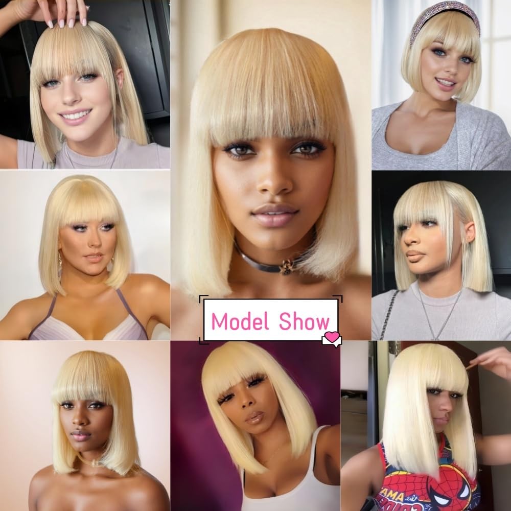 12in Short Straight Wig with Bangs for Women,Made Of High Temperature Fiber