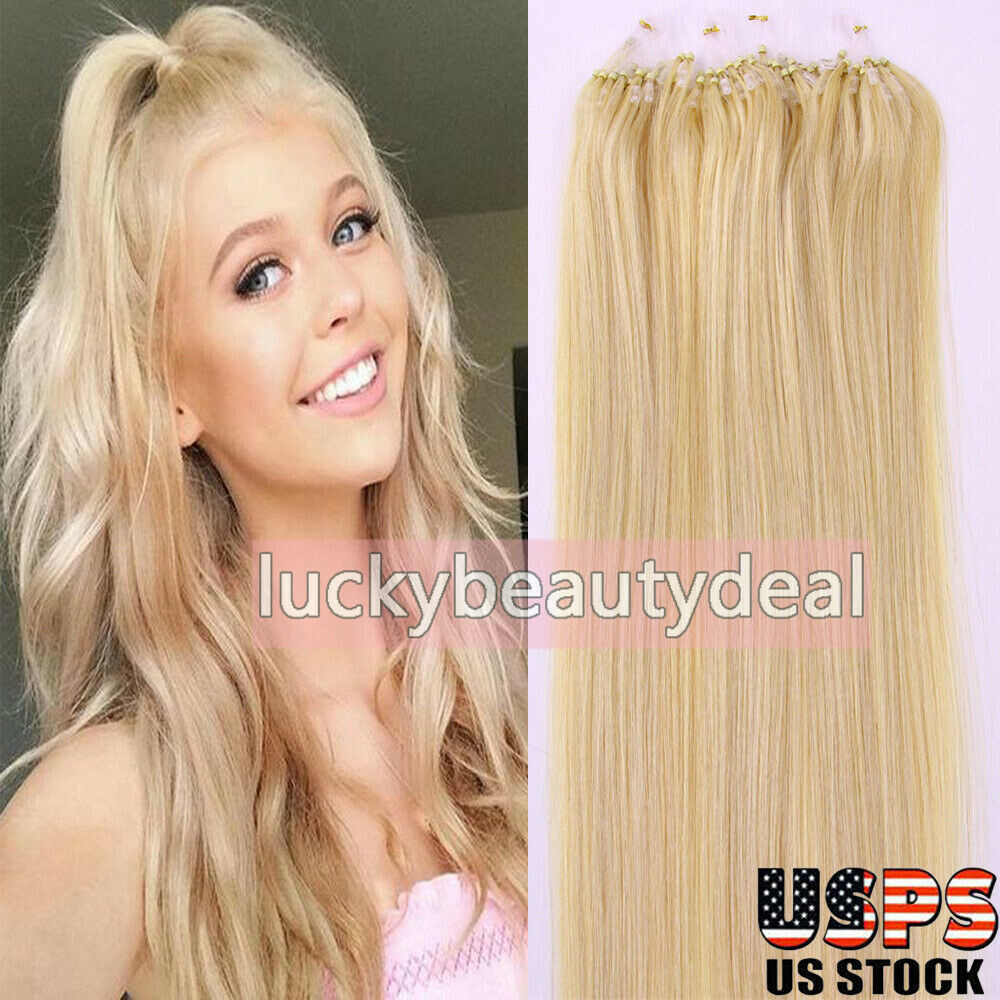 Micro Link Hair Extensions Loop Micro Ring Beads Tip Real Remy Human Hair16-26in