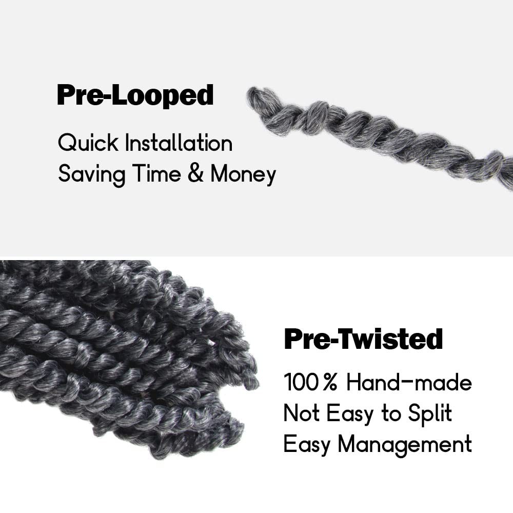 WUDAS 6 Inch Short Pre-Twisted Passion Twist Crochet Hair Ombre Grey