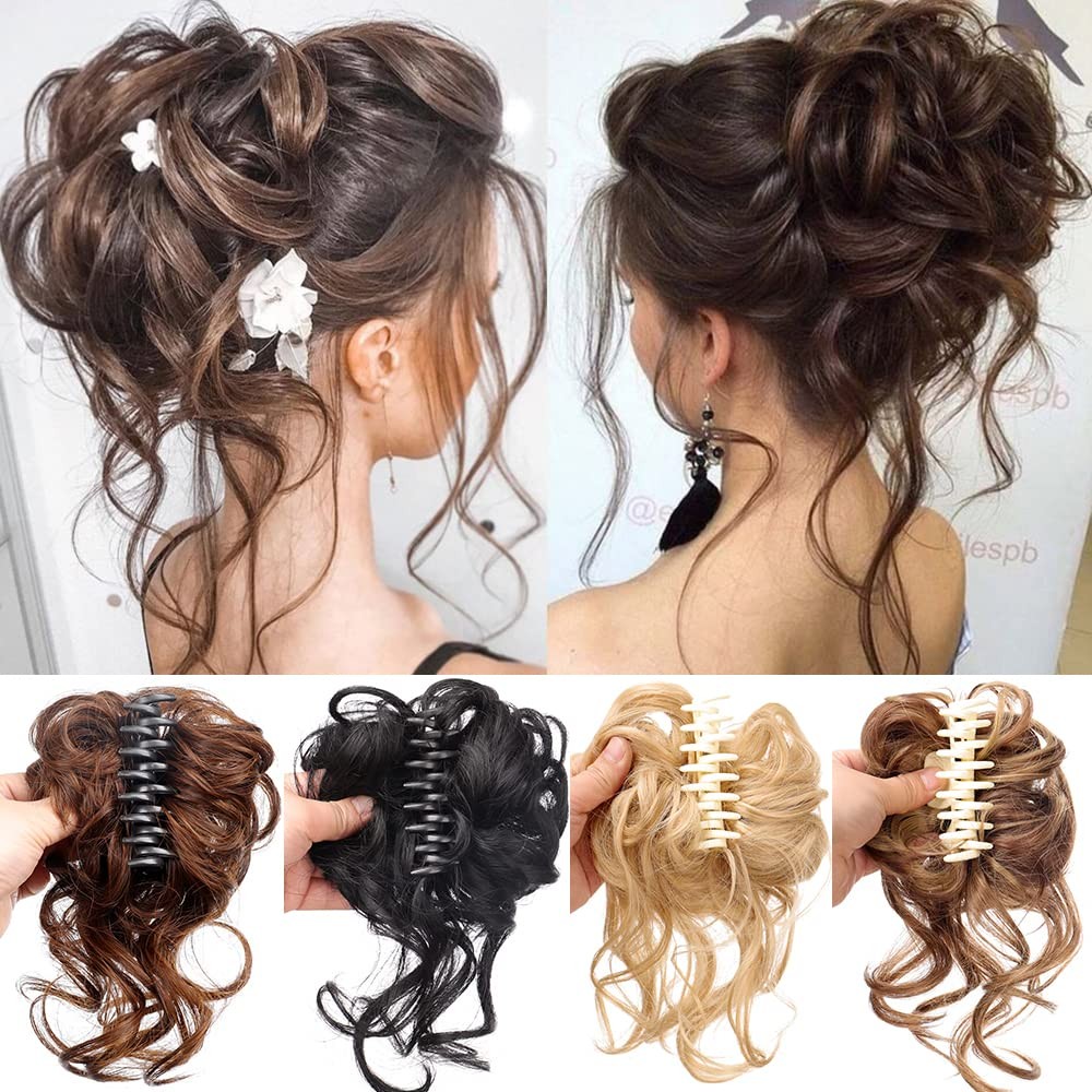 Large Messy Bun Hair Pieces for Women Wavy Curly Fake Hair Bun Extensions Access