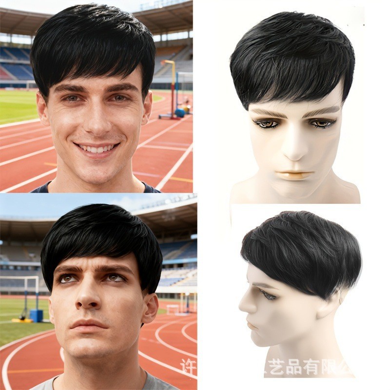 Short Straight Hair Topper Hairpiece Clip in 100% Remy Human Hair Toupee For Men