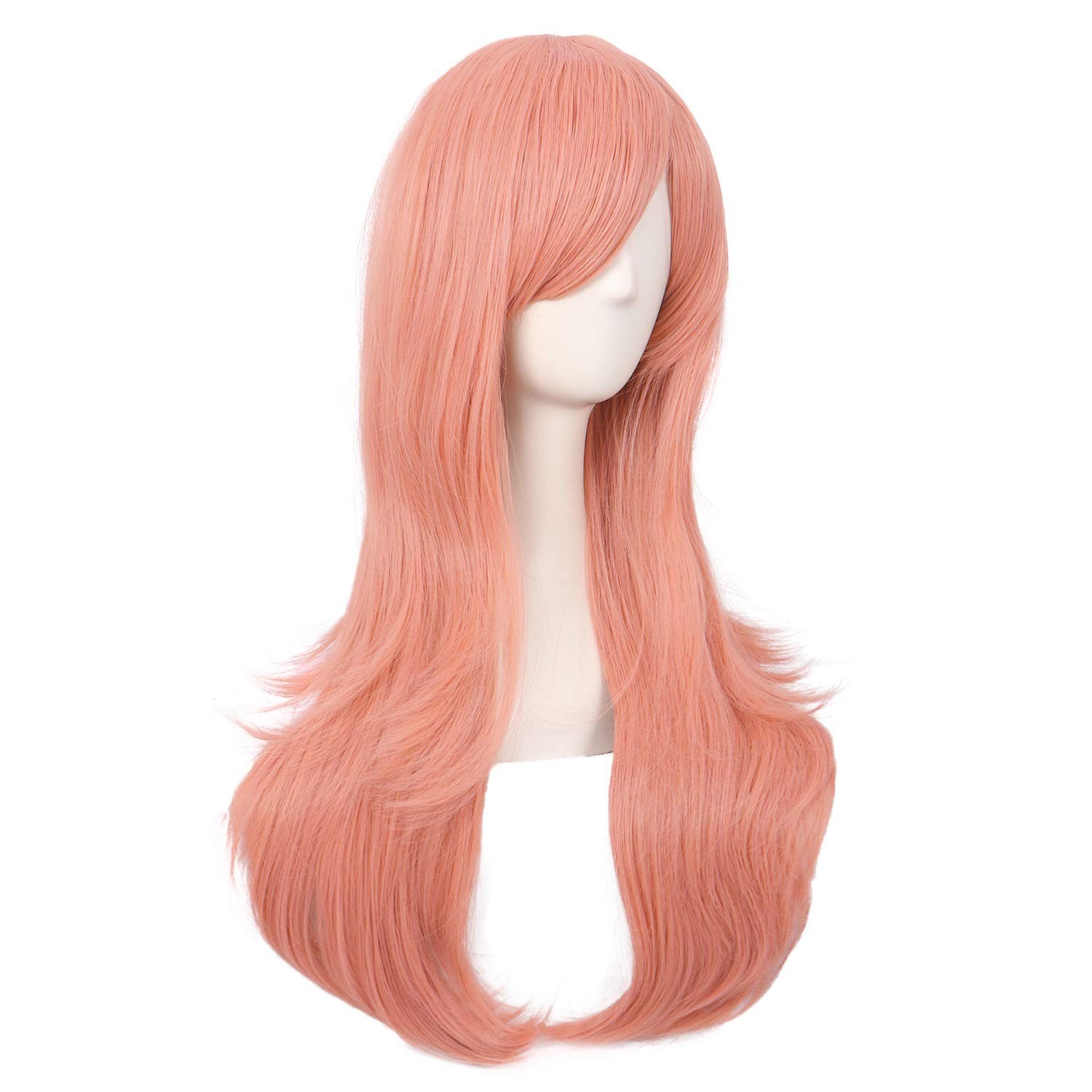 28 Inch Orange Pink Curly Cosplay Wig Women Side Bangs Long Synthetic