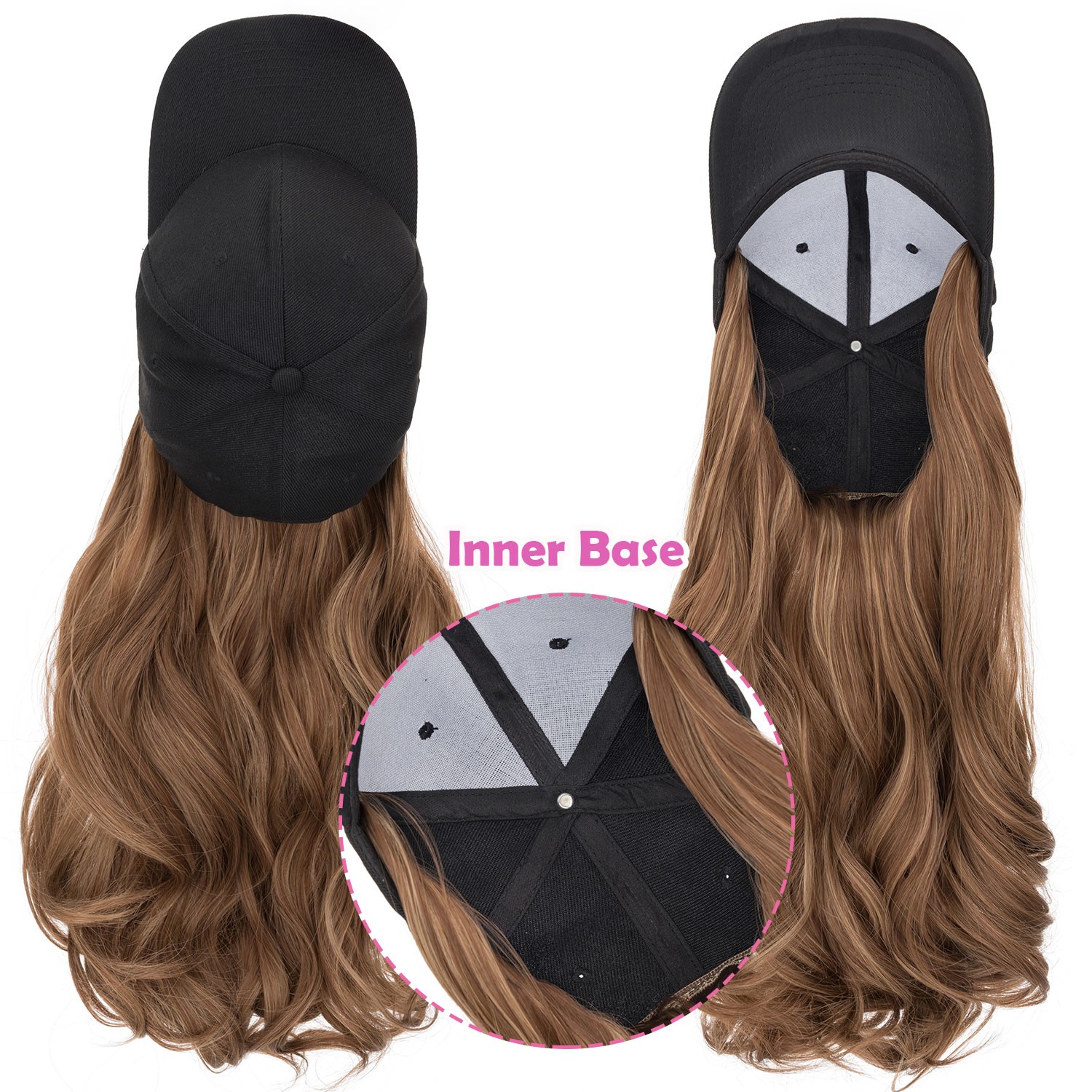 Instant Style 16″ Body Wave Cap Wig Adjustable Baseball Hat with Attached Hair M