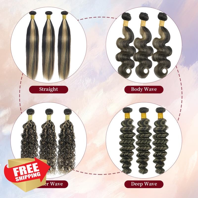 Brown Highlight Human Hair Bundles 10 12 14Inch Body Wave Bundles Human Hair …