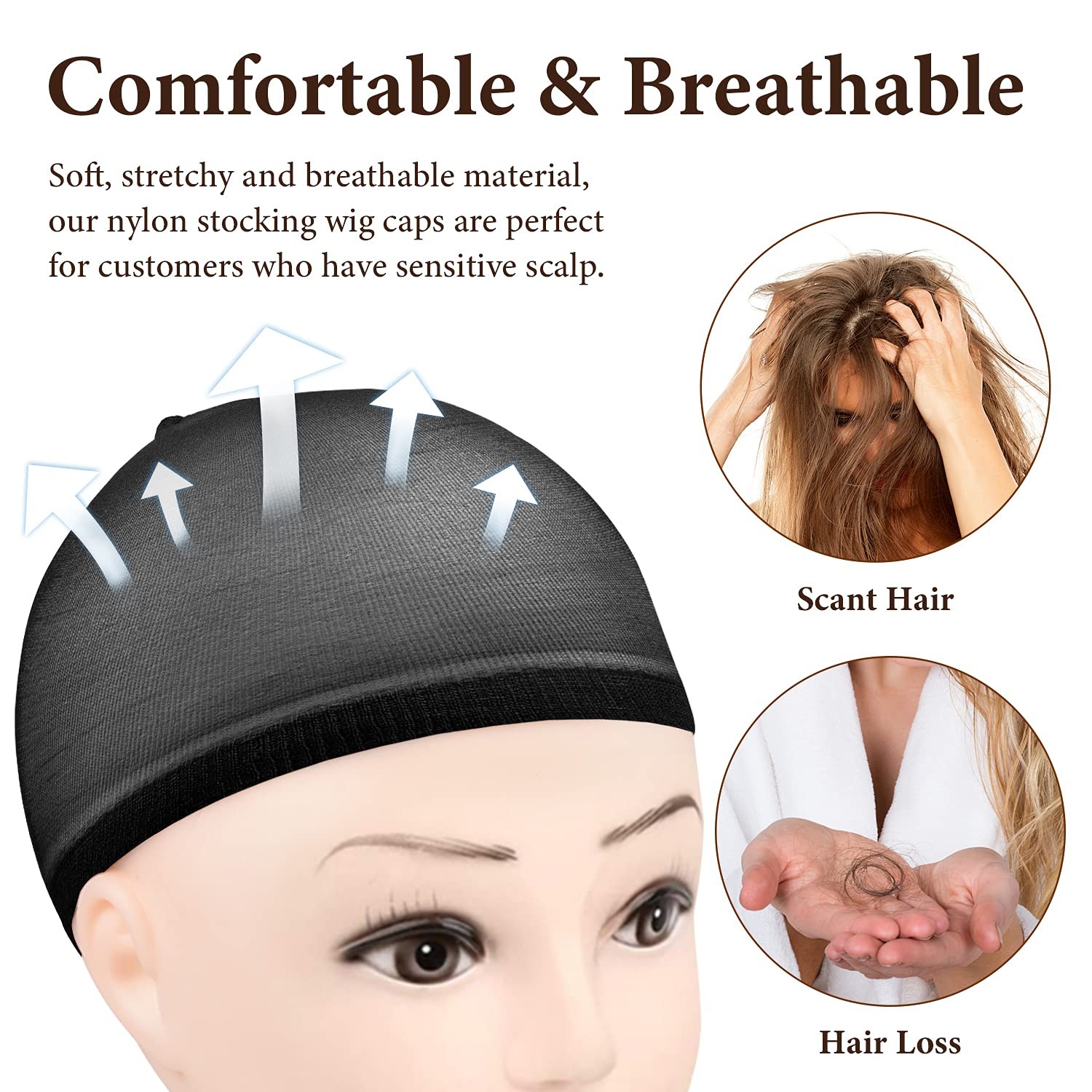 MORGLES 20 Pcs Wig Caps for Women, Stocking 20 Count (Pack of 1), Black