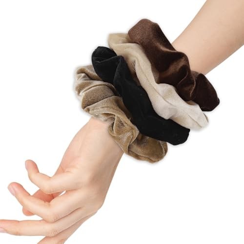 Large Scrunchies for Women 4Pcs Velvet Black; Beige; Dark Brown; Light Brown