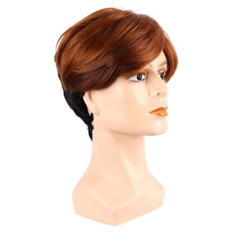 Men’s Black to Brown Ombre Short Wig Heat Resistant Synthetic Full Cap Cosplay