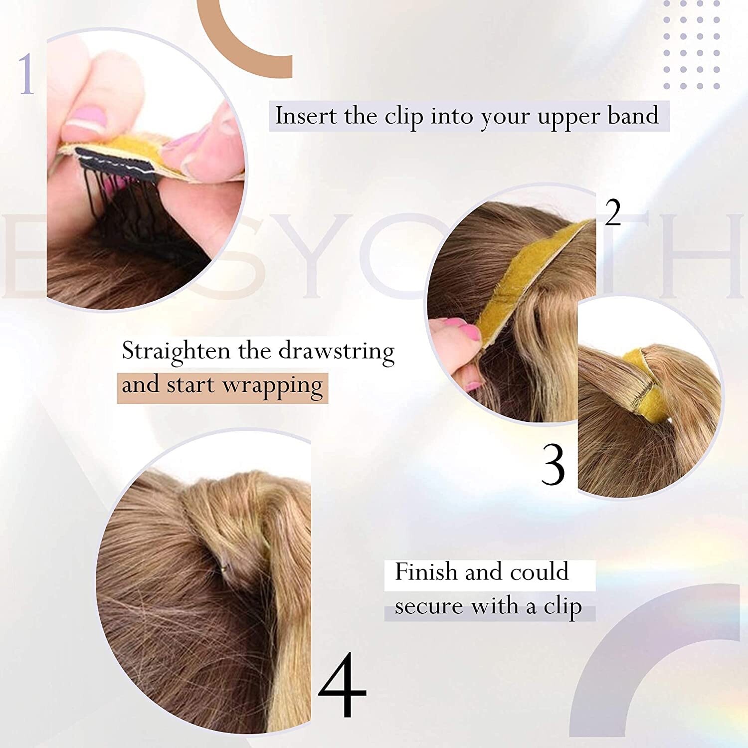 *EASYOUTH* PONY TAIL EXTENSION ‘HUMAN HAIR’ BLEACH BLONDE/ASH BROWN – 12″, 70G