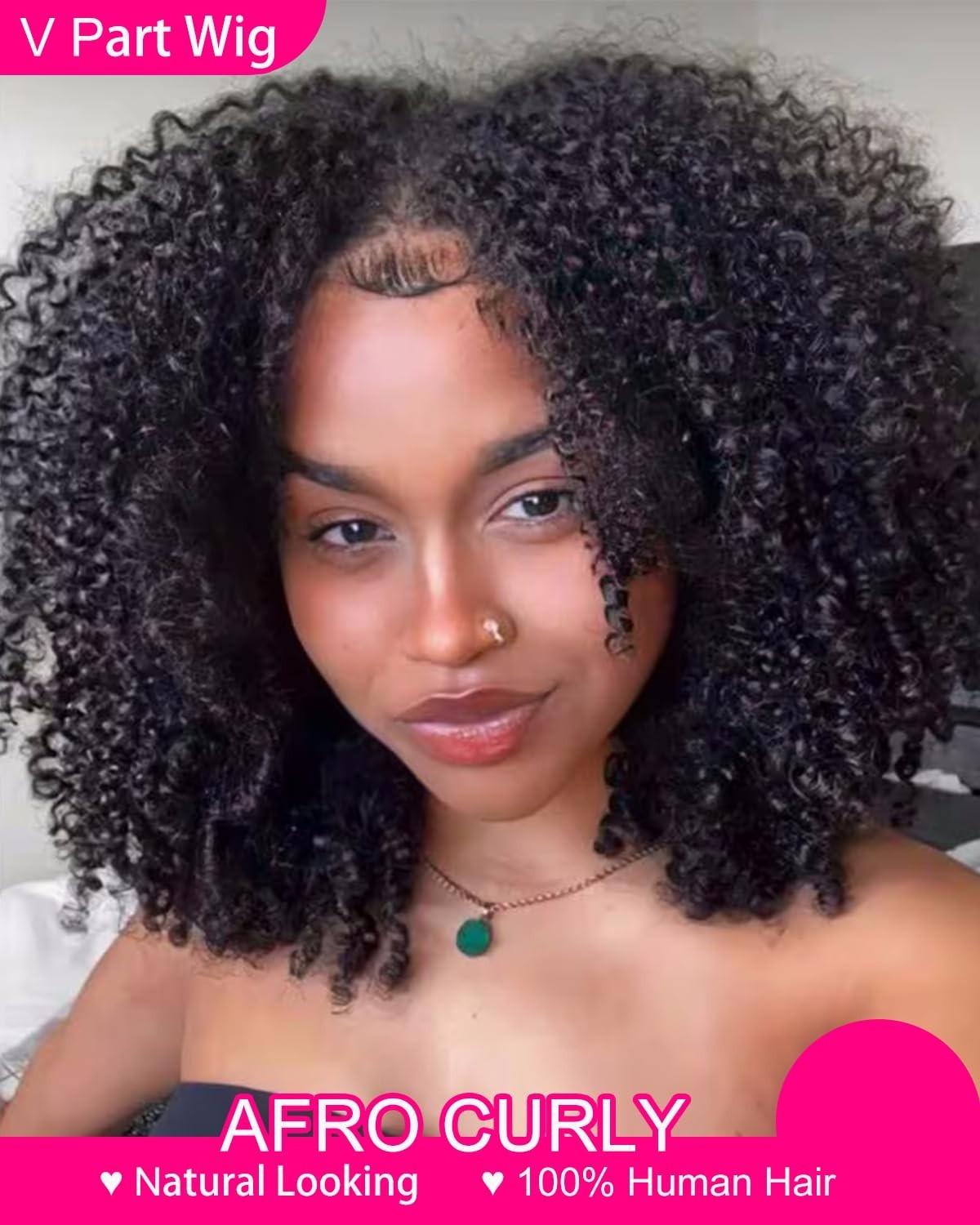 V Part Human Hair Afro Curly Minimal/No Leave Out Upgrade U Part for Black Women