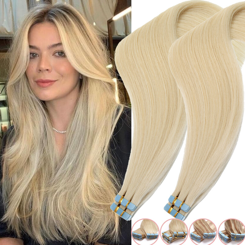10-60PCS Tape In 100% Real Remy Russian Human Hair Extensions Skin Weft Thick US