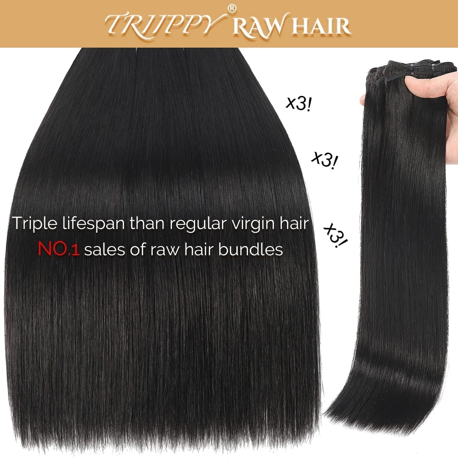 Raw Human Hair 2 Bundles,Triple Lifespan Than Regular Virgin Hair-16 Inches