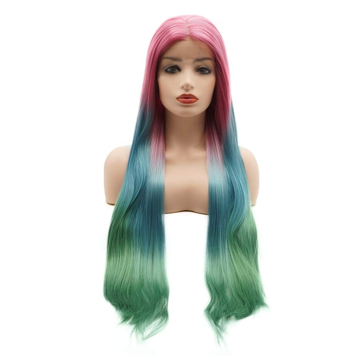 Hair Straight Super Long 28inch Rose Red Root Blue Green Ombre Heavy Density …