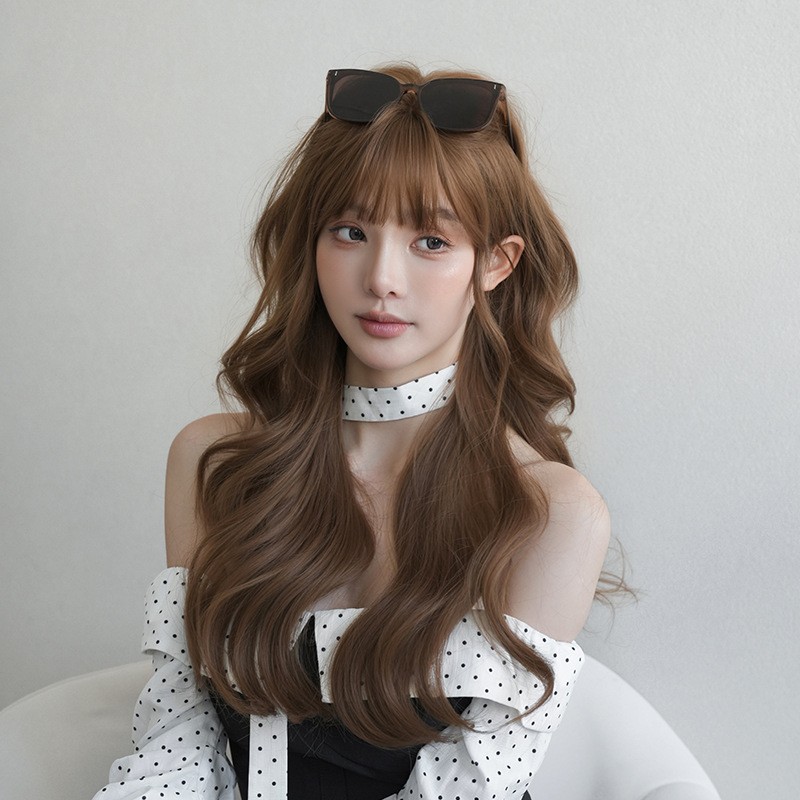 Asian Style Long Layered Curly Full Wig Heat Resistant Synthetic Fiber