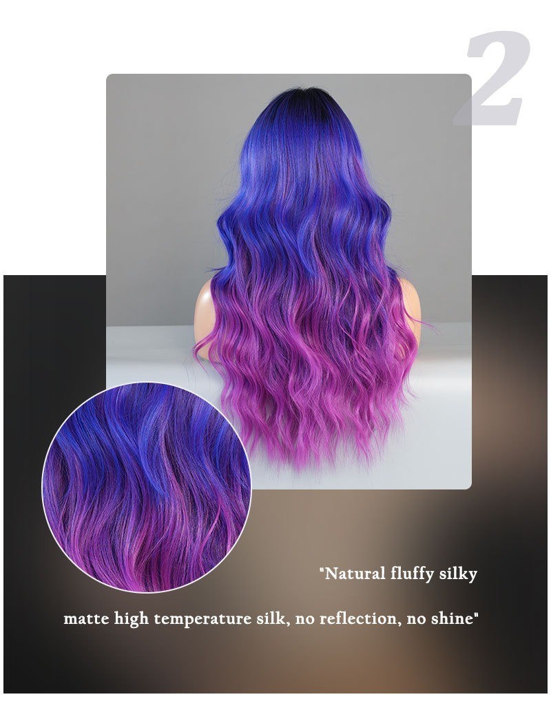 Dreamy purple-blue Lace wig with dreamy purple-blue gradient parted wavy curls