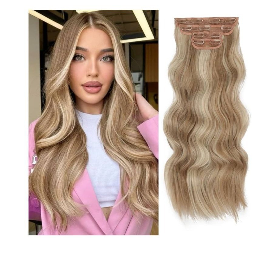 Vigorous Womens Clip In Hair Extensions 20″ Blonde Mix Bleach Blonde Long Wavy