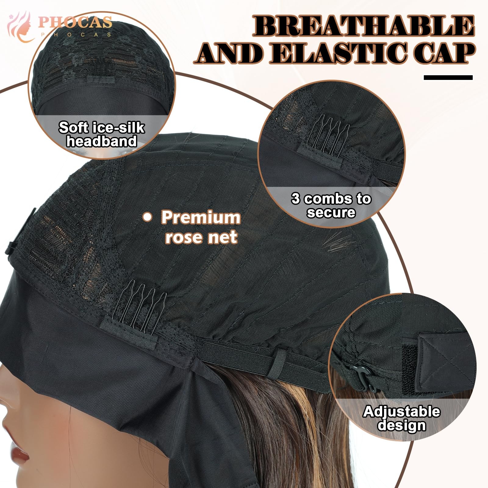 18″ Long Highlight Brown Headband Wigs for Dark Brown Headband with Highlight…