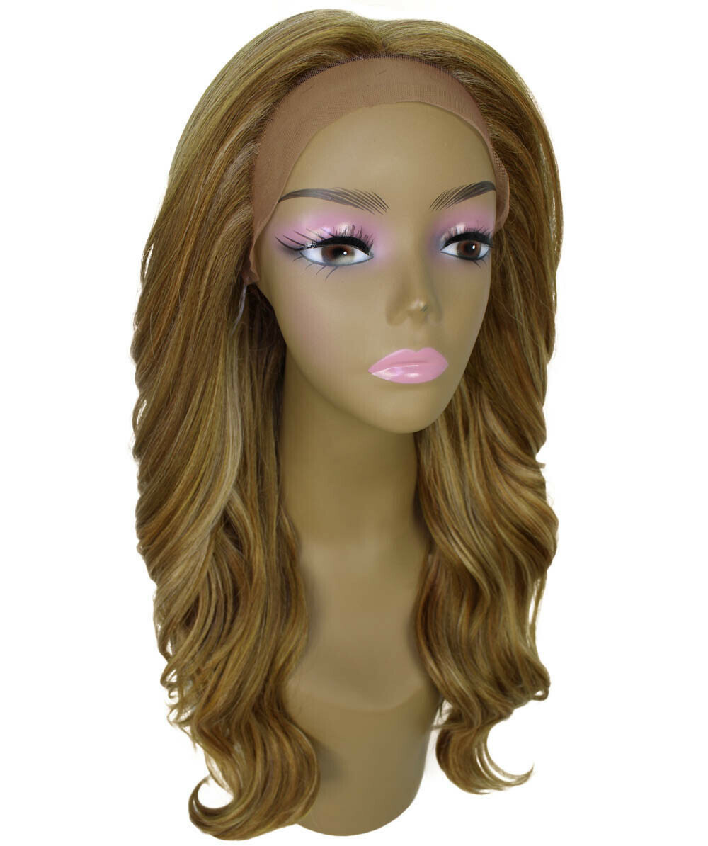LUXLUXE Cleo Wavy Layered 21 in 4X4 Hand Tied Lace Front Wig, Blonde Blend