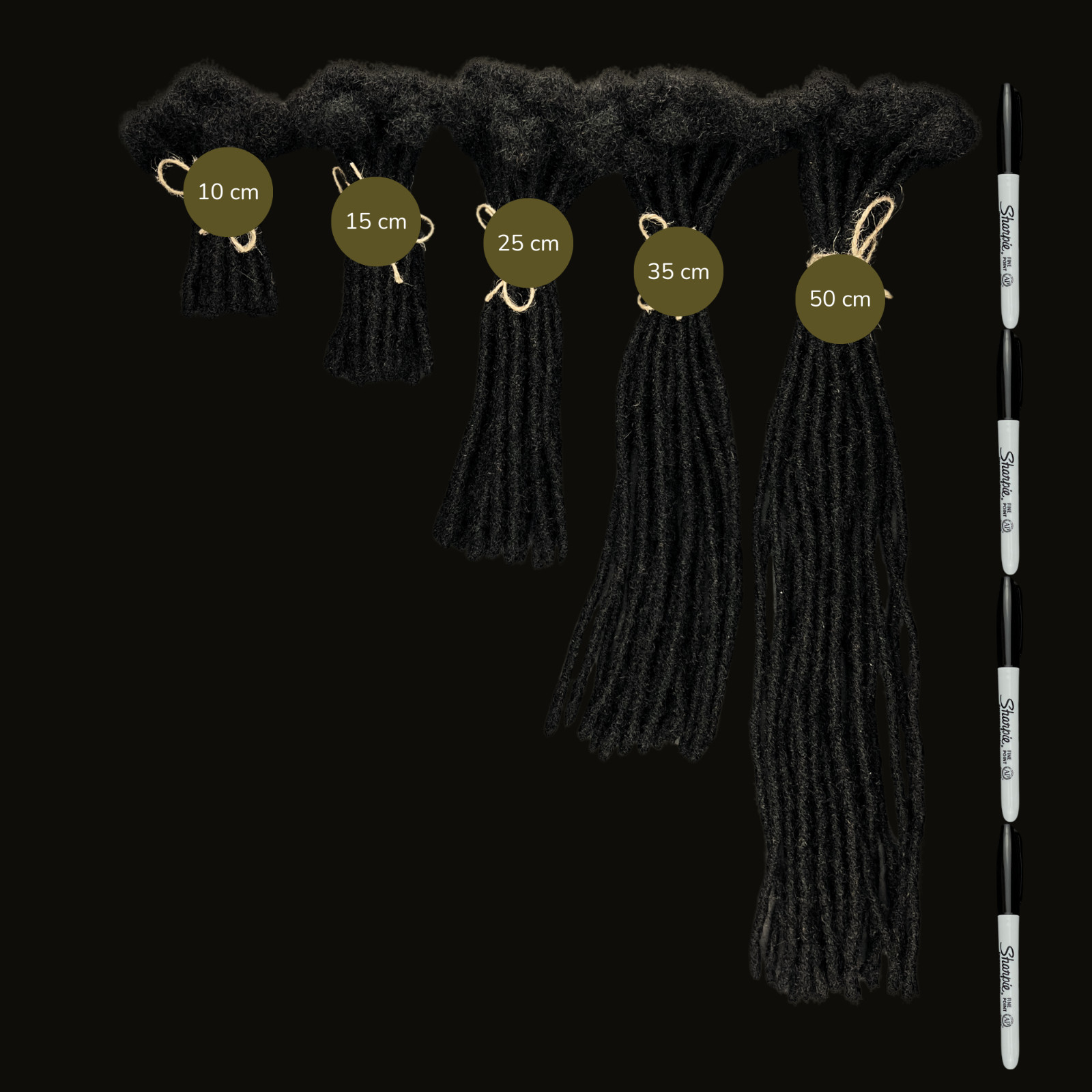 Dreadlock Extensions Human Hair 1B Black, 0.4, 0.6 and 0.9 cm 10 pieces