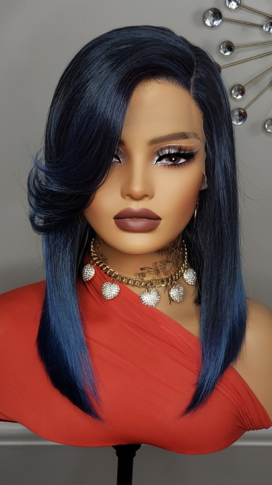 New Jade Blue Straight Bob Side Bangs Style Lace Front Wig Women Fashion Hair