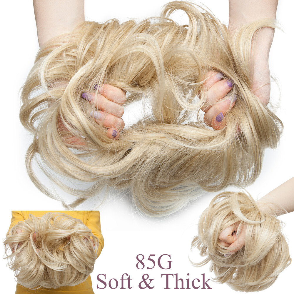 Curly Messy Bun Hair Piece Scrunchie Updo Wrap on Cover Hair Extensions As Human