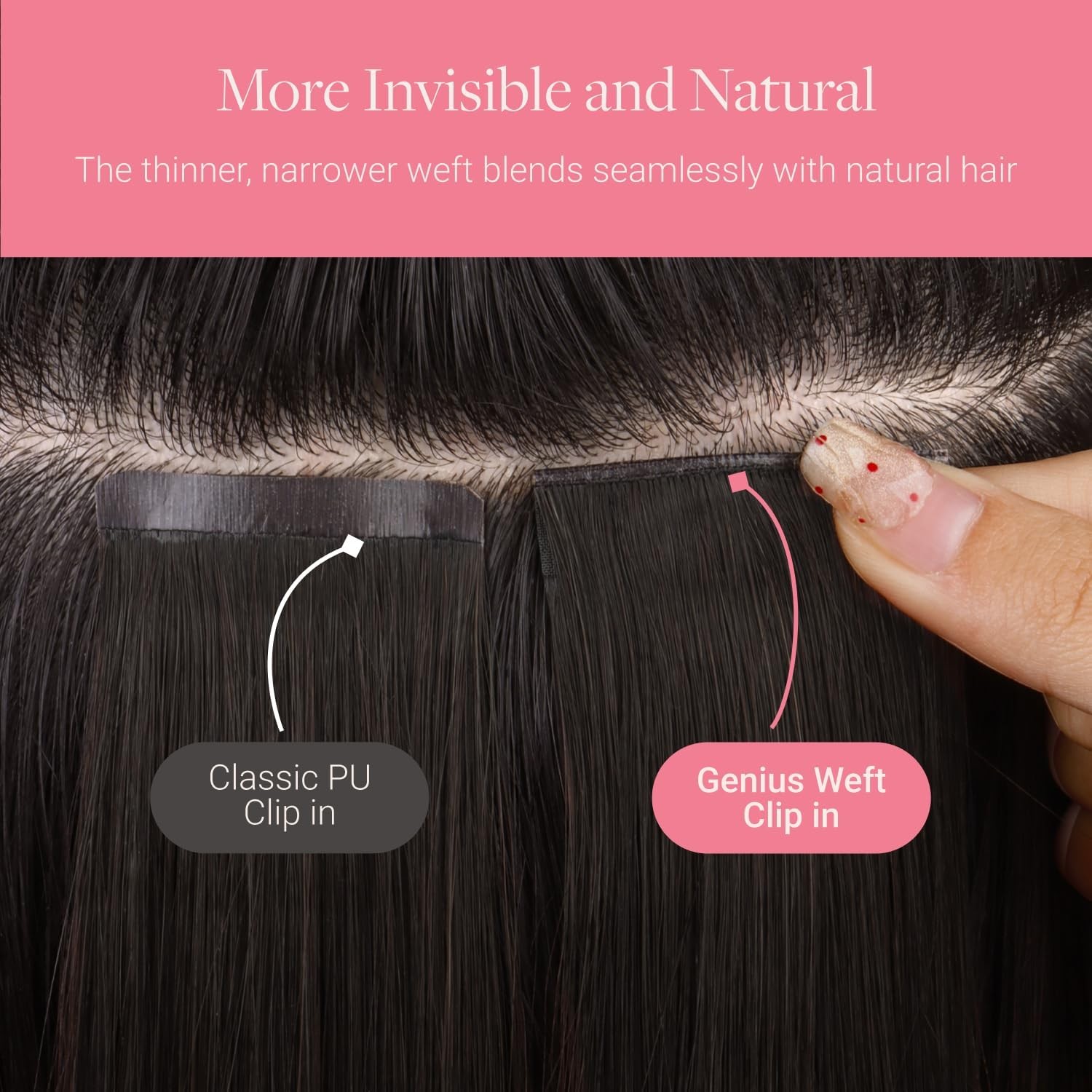 GOO GOO Genius Clip in Hair Extensions, 16inch 140g 7pcs, Seamless PU Clip in Ha