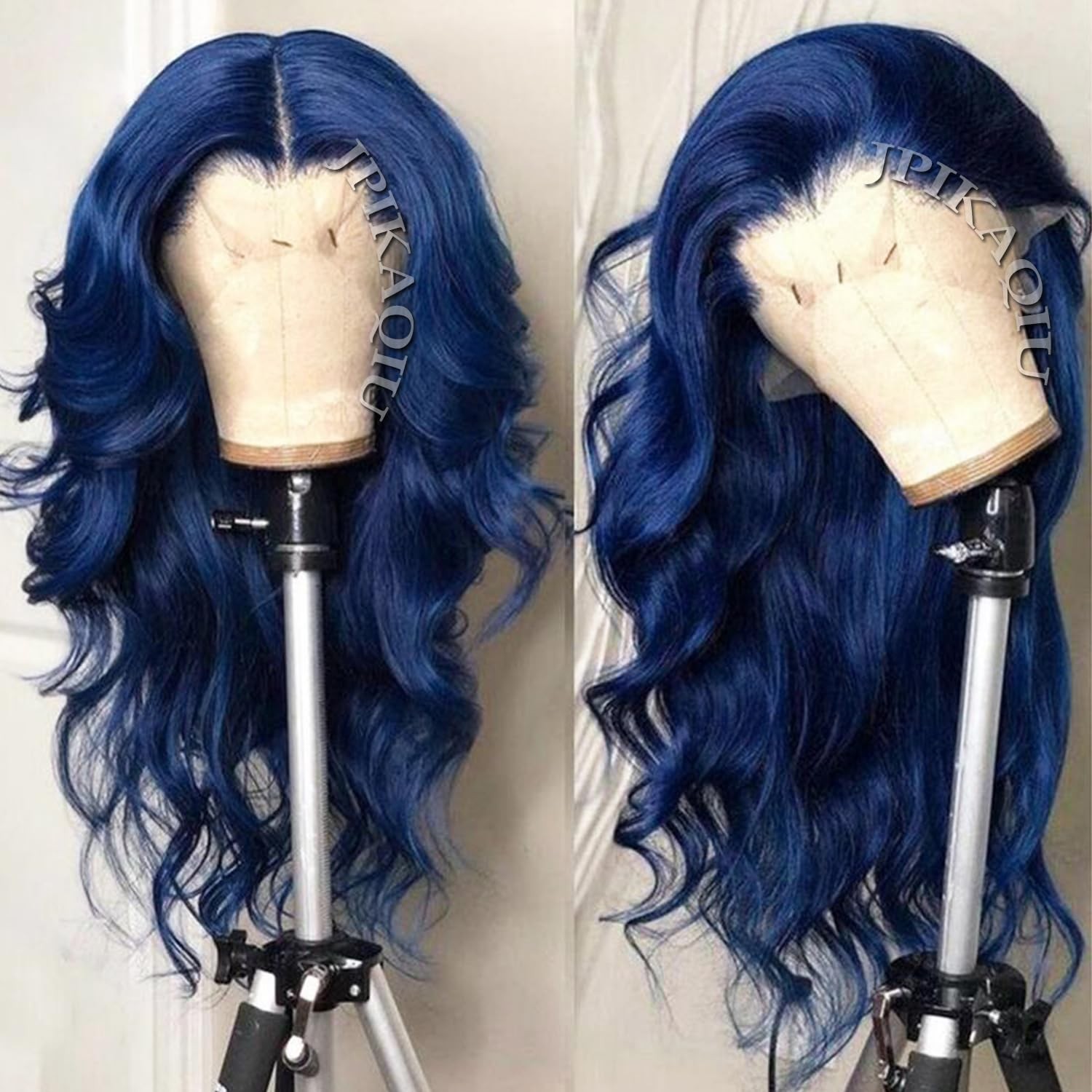 JPIKAQIU 24″ Dark Blue Lace Front Wig Pre Plucked Long Body Wave 13×4