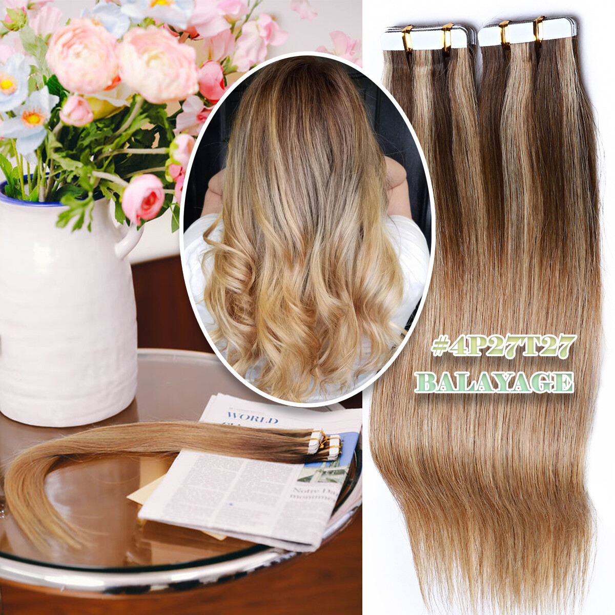 150G THICK Skin Weft Tape In 100% Human Remy Hair Extensions Full Head Highlight