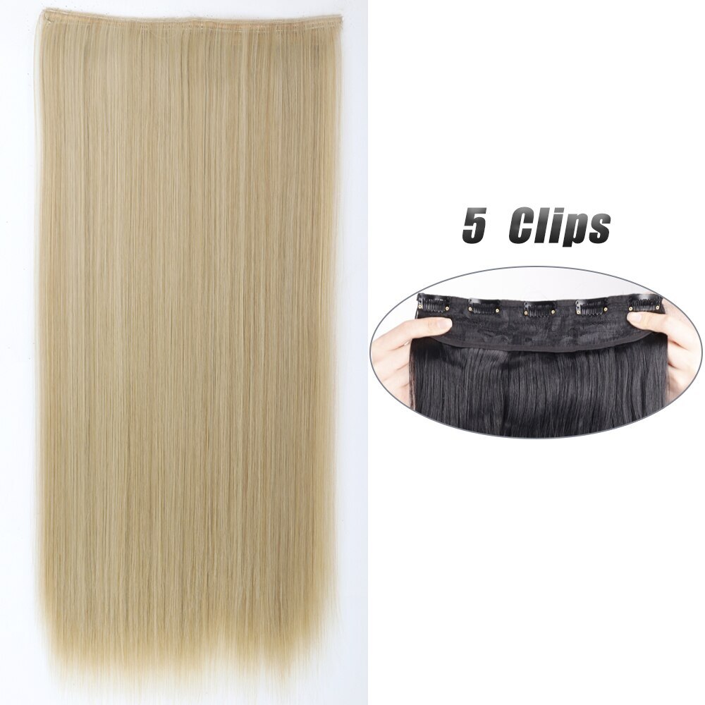 Synthetic 5 Clip In Hair Extension Long Straight Hairstyle Hairpiece Black Brown