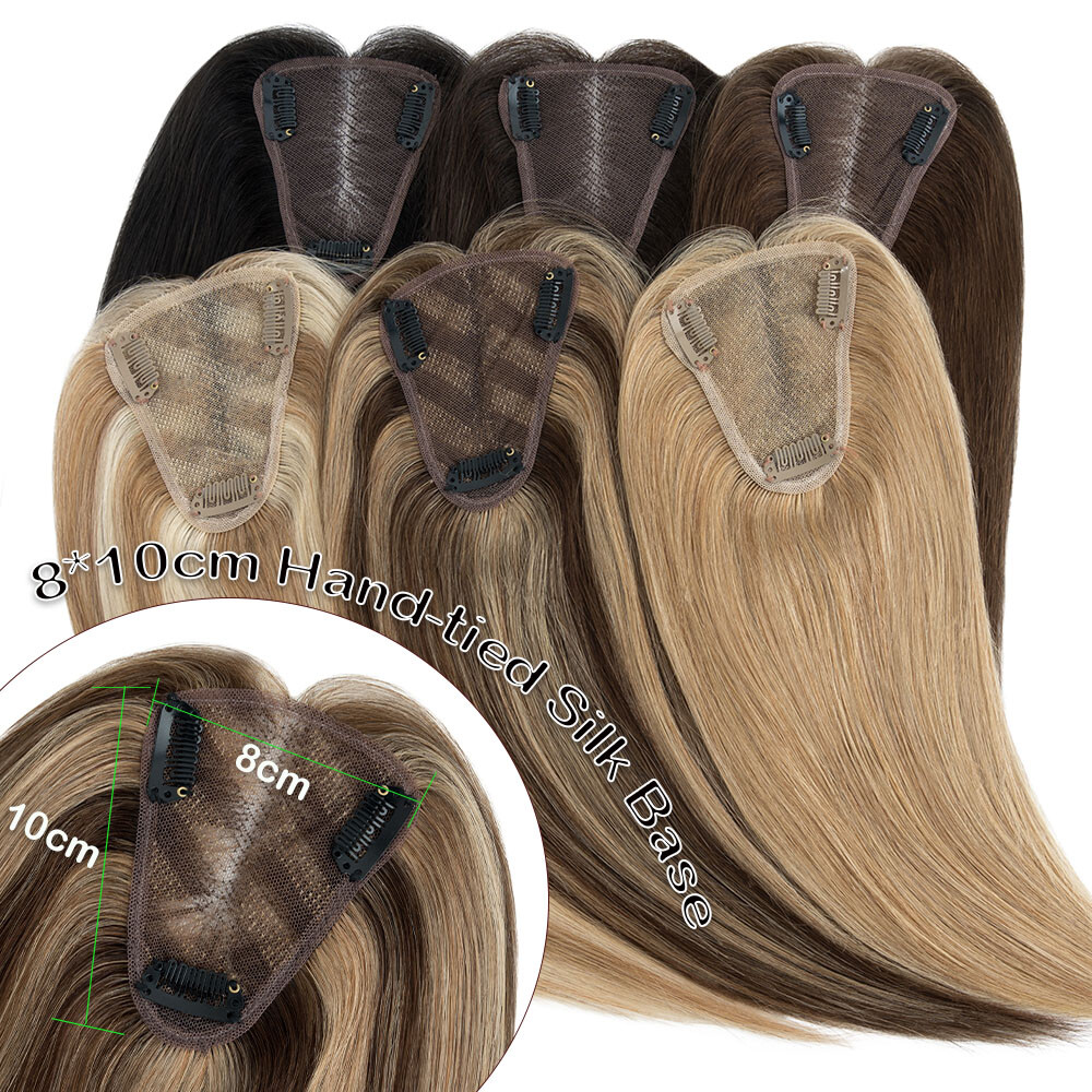 Top Silk Base 100% Remy Human Hair Topper Toupee Top Hairpiece Clip In Bangs Wig
