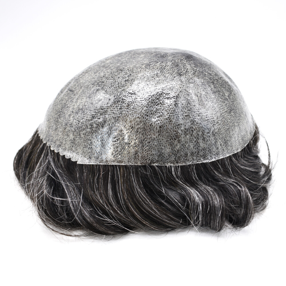 Mens Hair Replacement System Full Poly Thin Skin Toupee Units Human Hair Piece