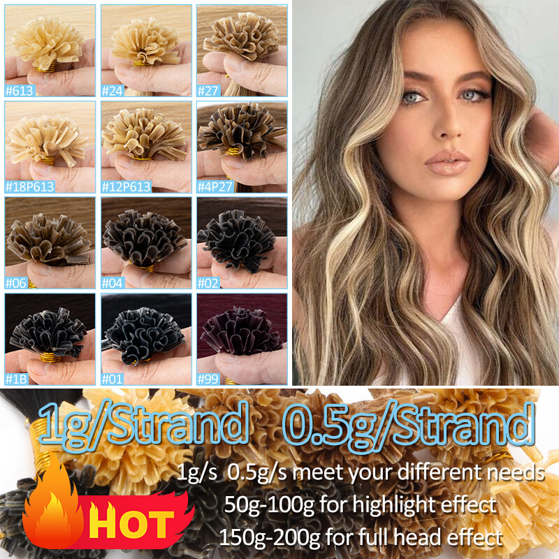 CLEARANCE Nail U Tip Human REAL Remy Hair Extensions Pre Bonded Keratin 1G 0.5G