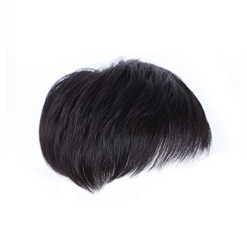 Men’s 100% Real Human Hair Topper Toupee Clip in Hairpiece Top Short Natural Wig