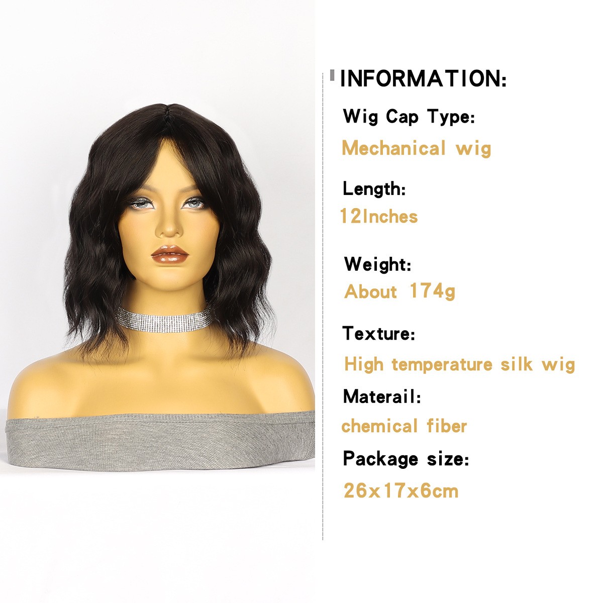 Side Swept Bangs Water Wave Short Wig Heat Resistant Synthetic Full Head Wig