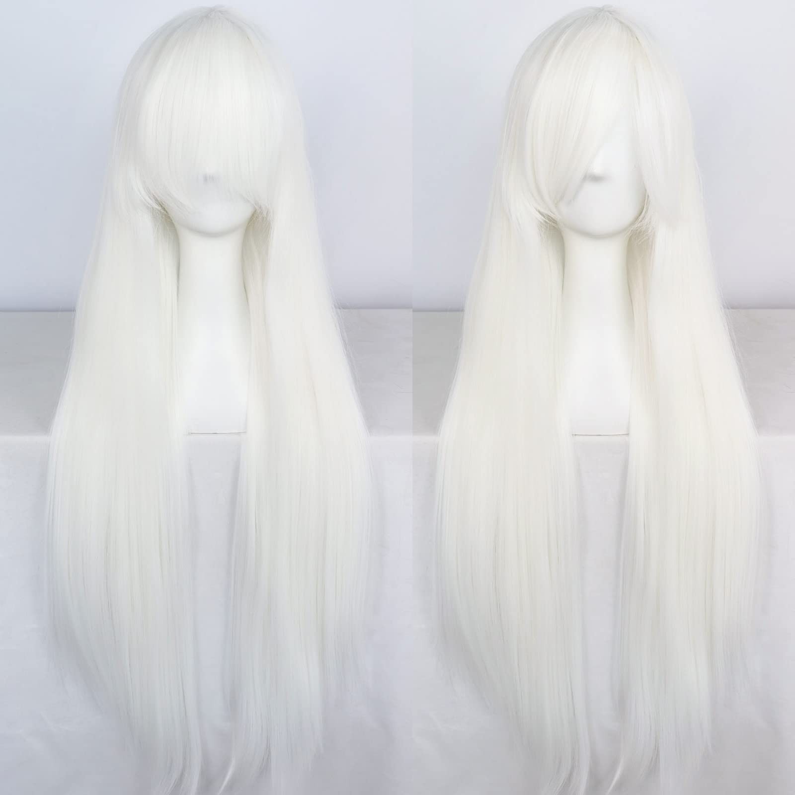Wig Cap+32 In/ 80 cm Long White Wig White Cosplay Wigs, Straight Whitish Synt…