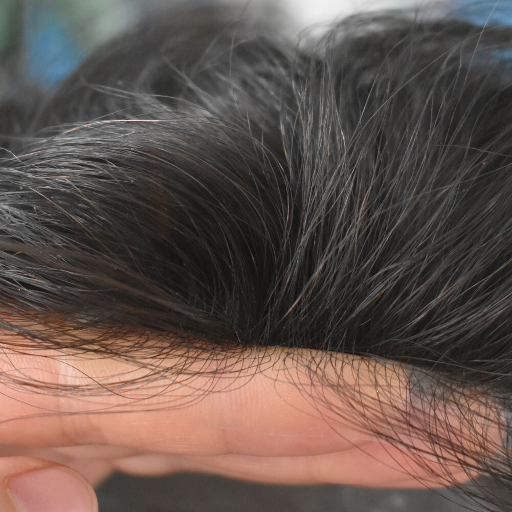 Mens Toupee Human Hair Piece Ultra Thin Skin V-Loop Men Hair Replacement System