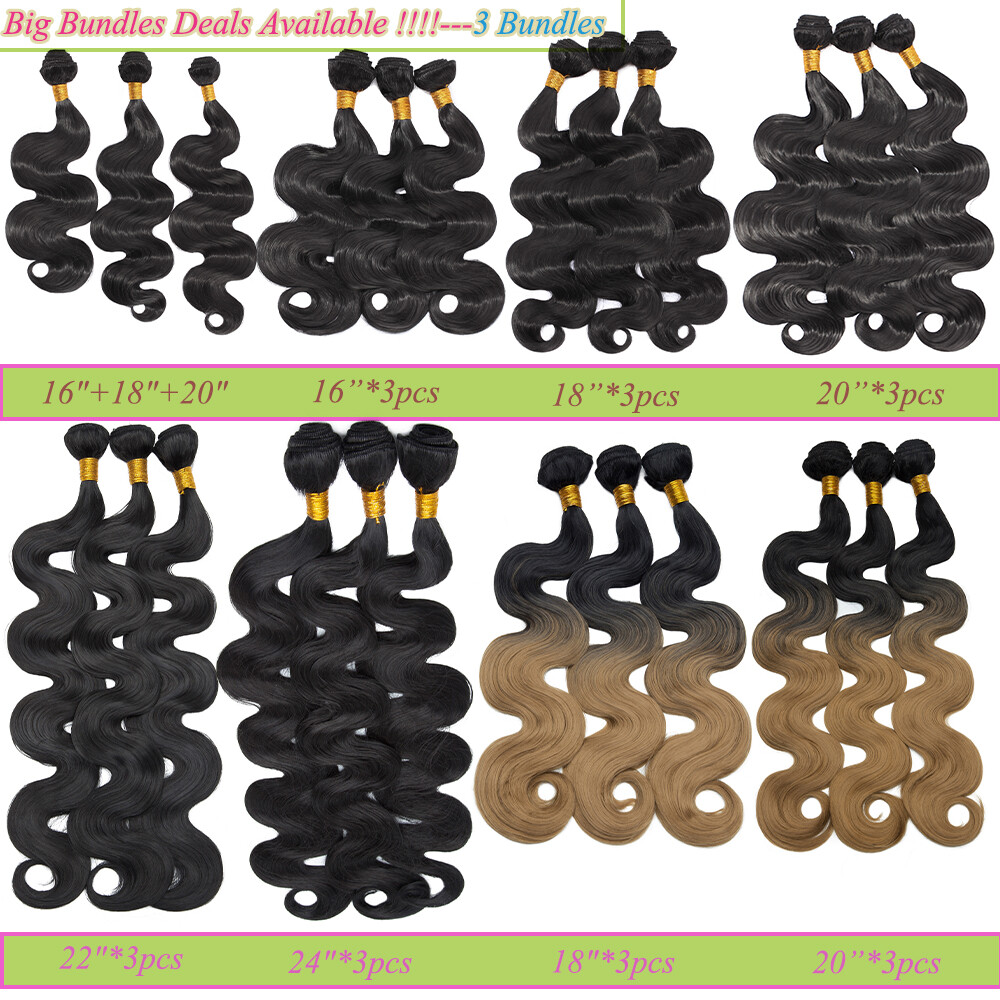 16″ 18″ 20″ 24″ as Human Hair Bundles Body Wave Black For Women Synthetic Hair