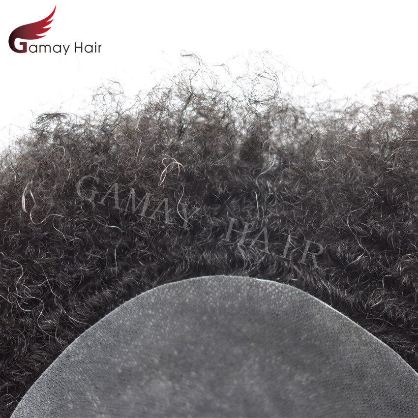 Afro Curl Mens Toupee Full Poly African American Hair System Replacement for Men