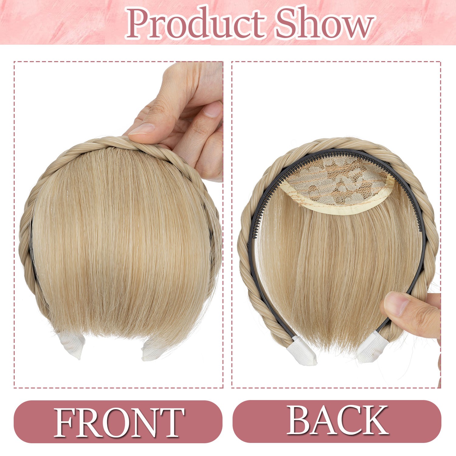 US Thick Braided Headband Fringe Hair Extensions Front Neat Bangs Hairpiece Xmas