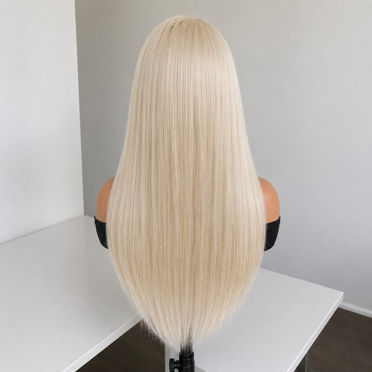 Glue Less Lace Front Wig Heat Resistant Hair Bleach Blonde Long Straight