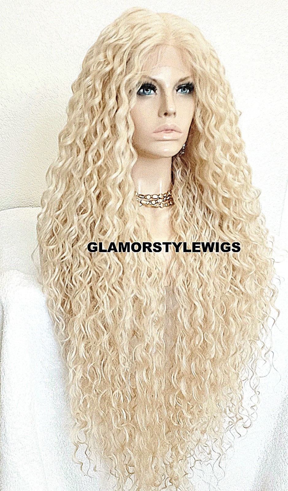 45″ LACE FRONT FULL WIG EXTRA LONG LAYERED CURLY BLEACH BLONDE HEAT OK #613 NWT