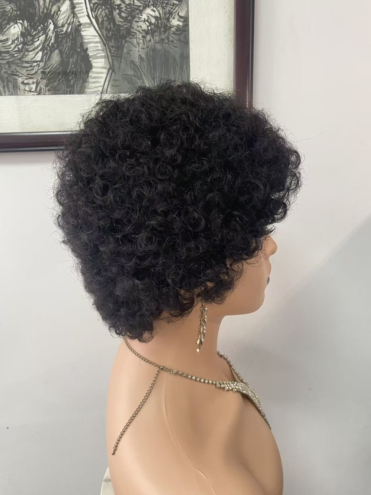 Afro Kinky Curly Human Hair Wig Short Bob Wig 6 Inch 1B Black Machine Made Women