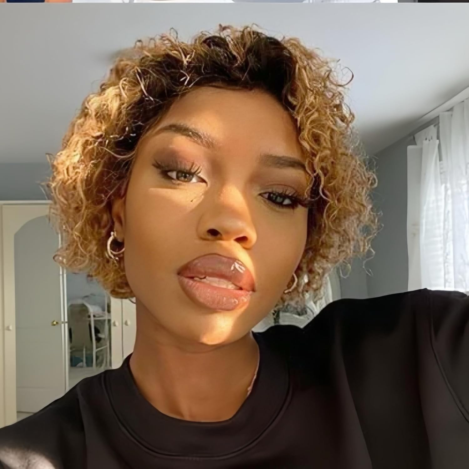 Pixie Cut Wig Dk Blond Short Curly LaceFront HumanHair Plucked Bleach Knots NEW