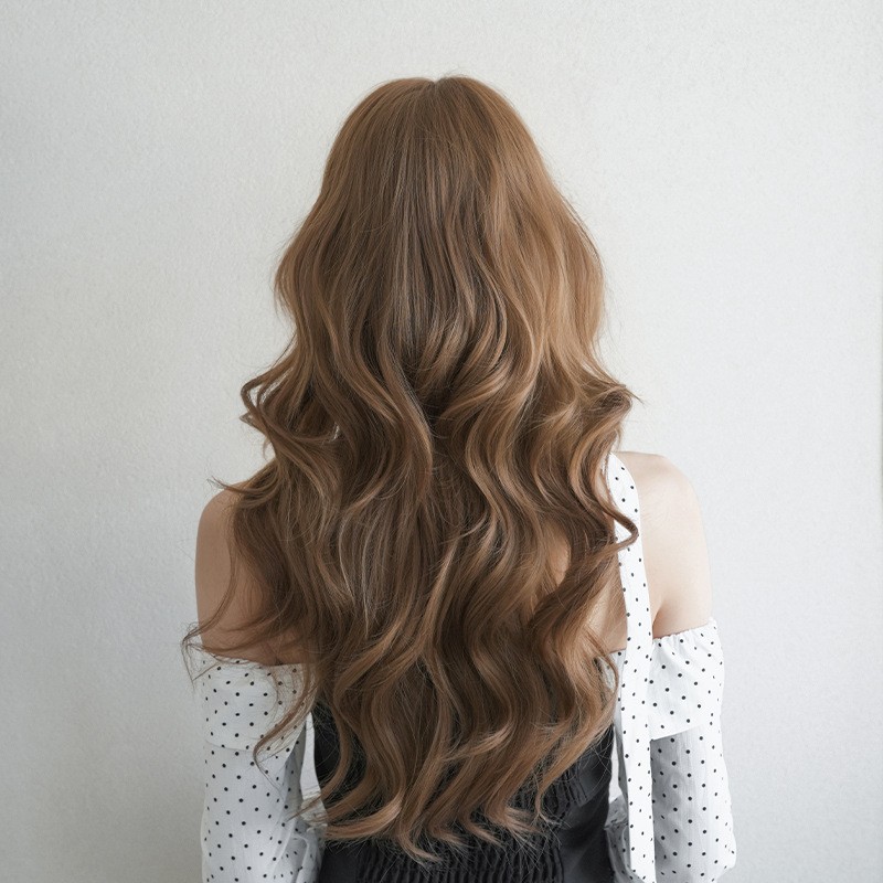 Asian Style Long Layered Curly Full Wig Heat Resistant Synthetic Fiber