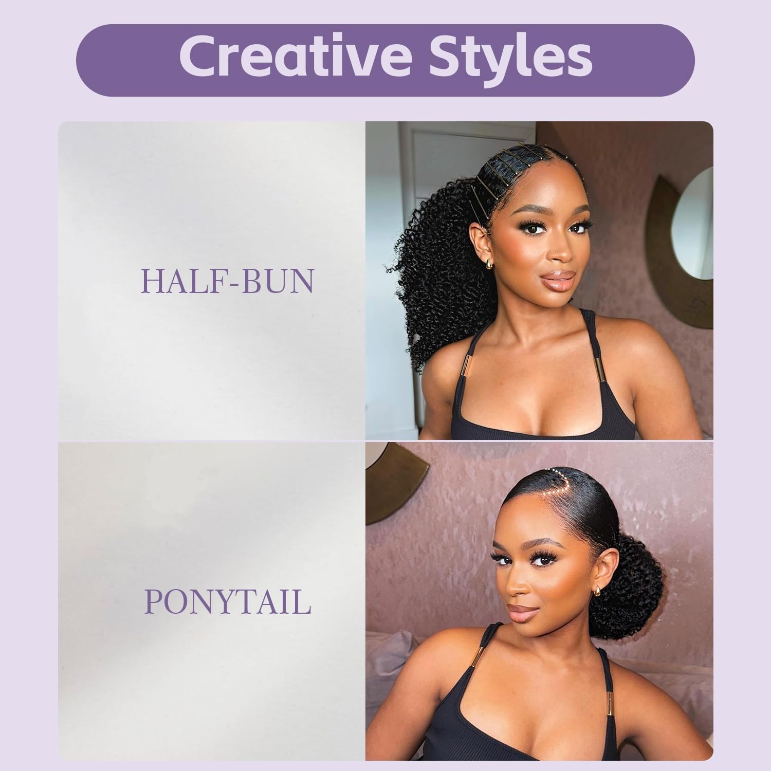 Afro Curly Half Wig – 180% Density, Glueless, Easy Wear, Kinky Curly 18″ Human H