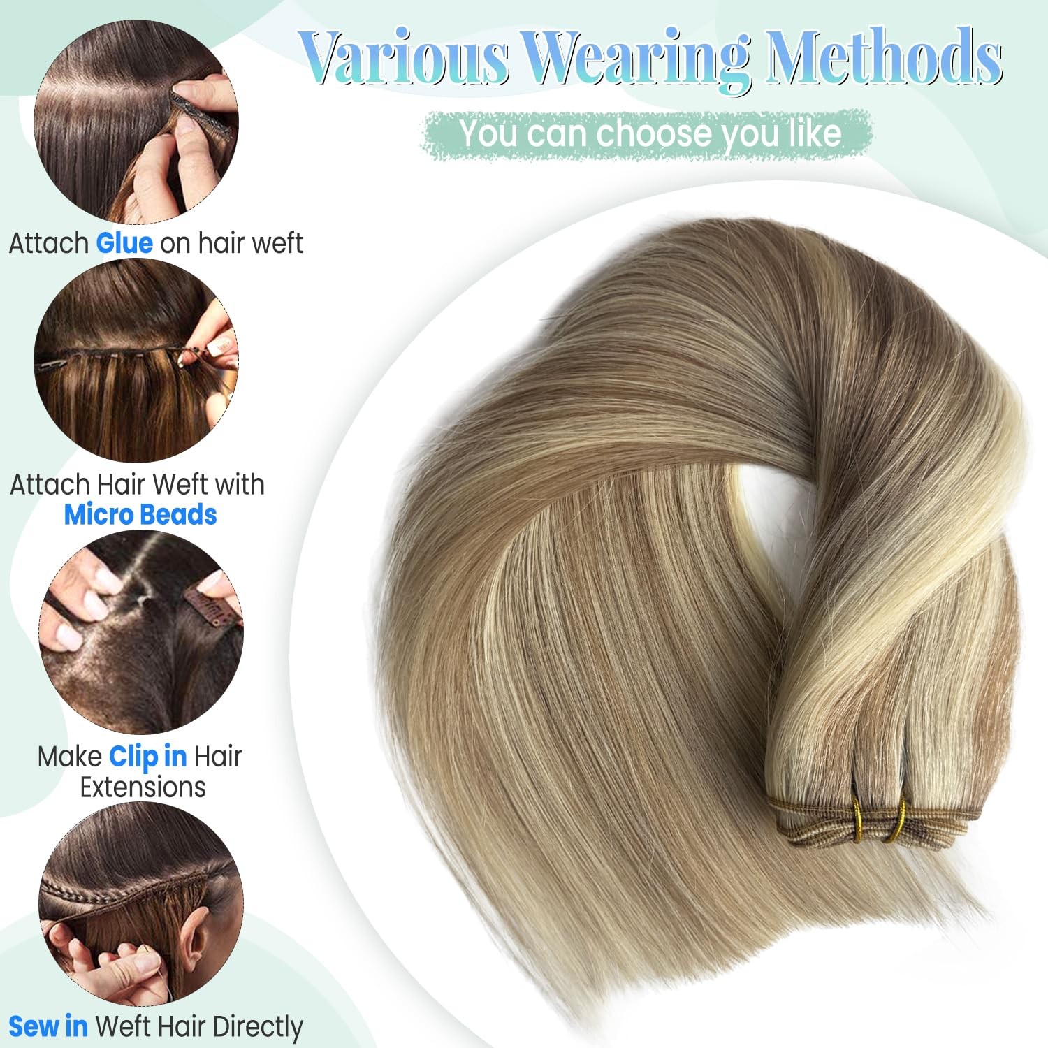 Ubetta Sew In Hair Extensions Real Human Hair 20 Inch Weft Extensions Real Remy