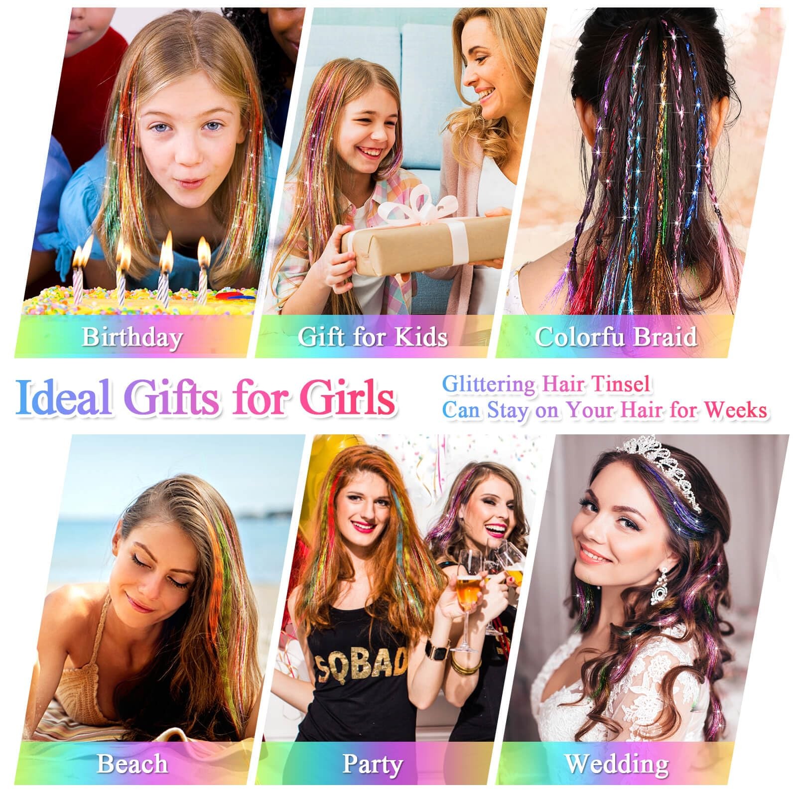 Hair Tinsel Kit, 16 Colors, 3200 Strands Tinsel & 12 Colors Hair Feathers – S…